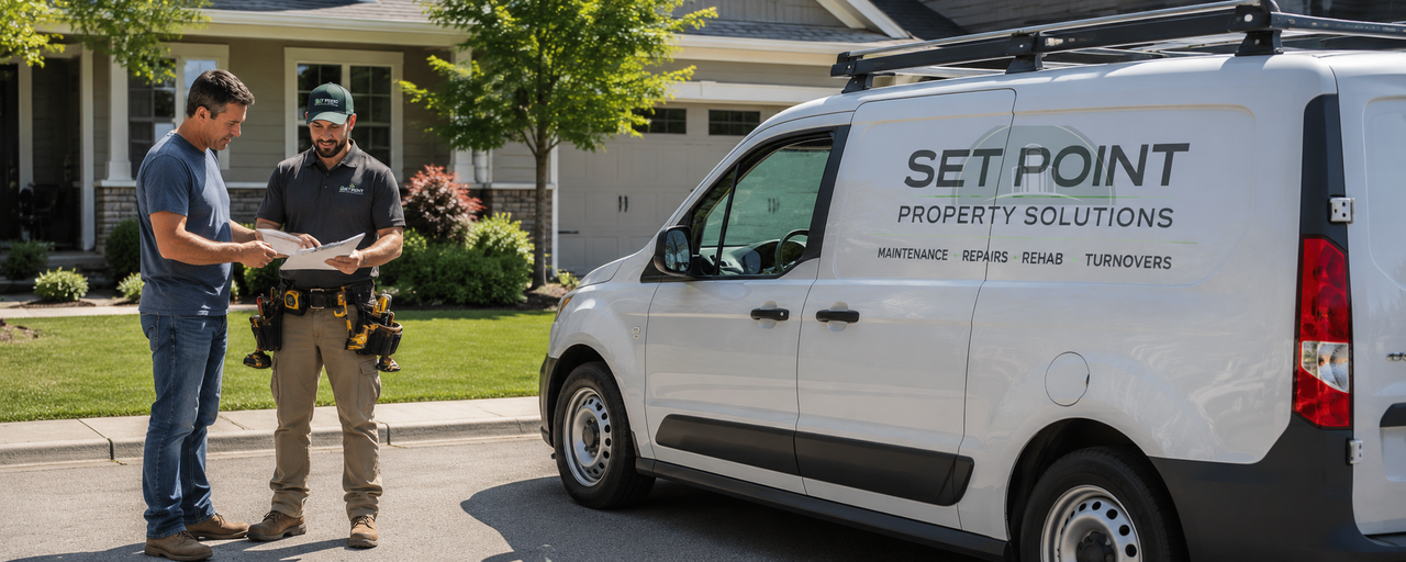 SET POINT PROPERTY SOLUTIONS team consulting with a homeowner